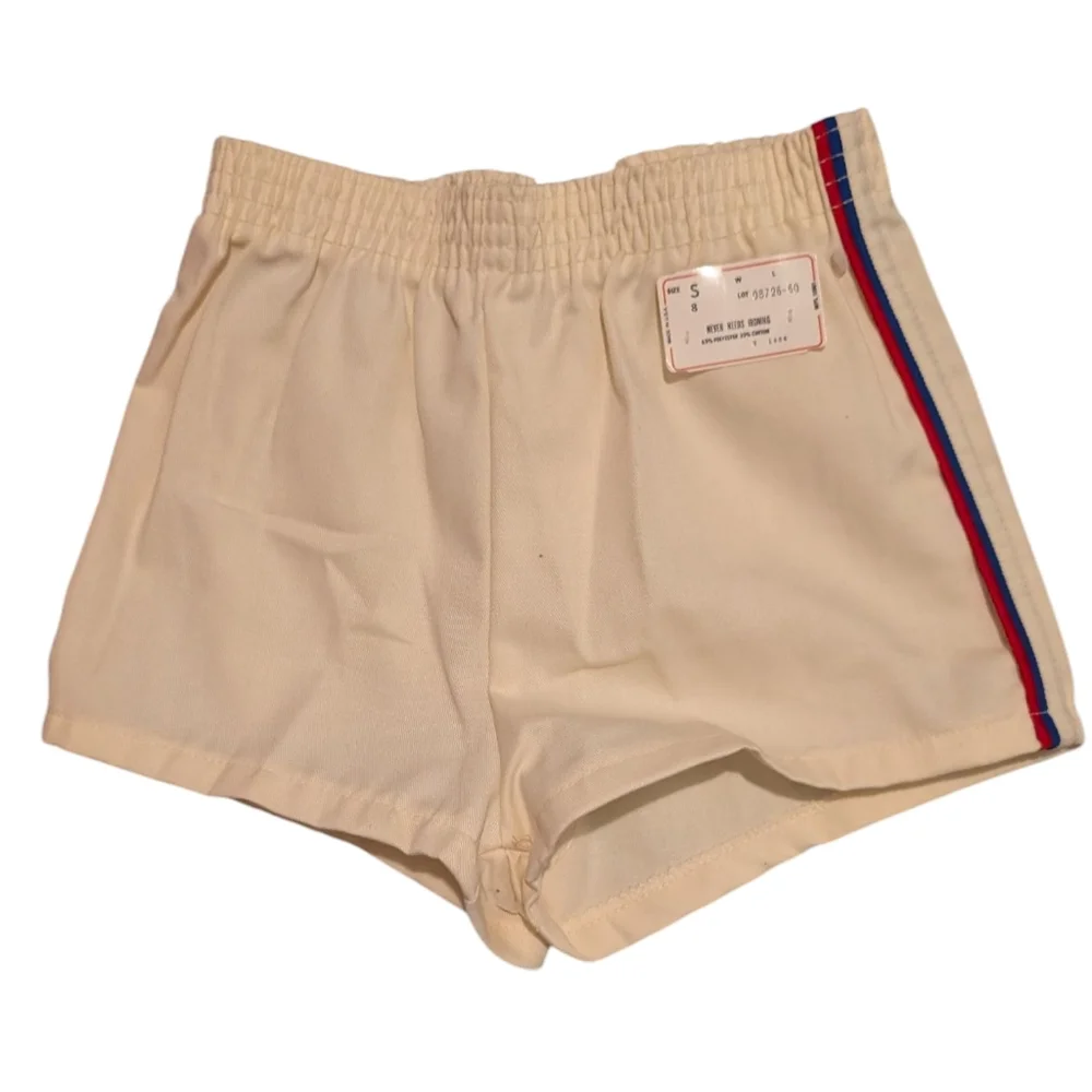 70s 80s Vintage Kids Cream‎ Striped  Athletic Shorts Size 8 NWT Summer